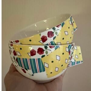 2 GIEN Vintage 1990s GAROUSTE & BONETTI tea cups, "Patchwork" pattern set pair